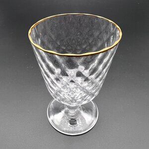 Vintage Rogaska Gallia Pattern Clear Crystal Glass Goblet Gold Rim Textured 4"